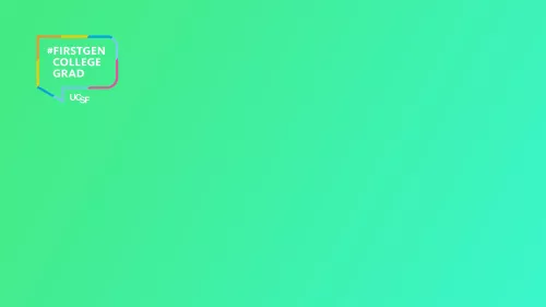 Bright green Zoom background with UC first gen logo at top left